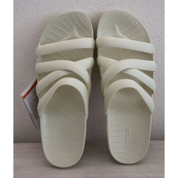 Crocs 208217-2Y2 Women's Sz 7 Bone/Off White Splash Strappy Slide Sandals - Picture 3 of 10